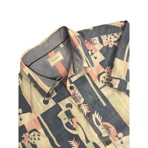 7Diamonds Mens Abstract Pineapple Print Short Sleeve Button Down Shirt Blue L